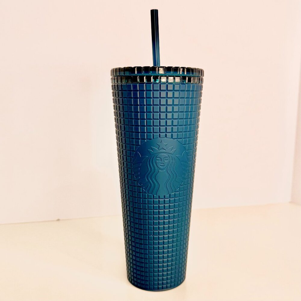 Starbucks Navy Blue Soft Touch‎ Grid Tumbler  24oz Venti Cold Cup Coffee